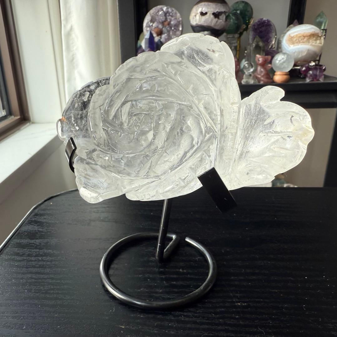 天然石水晶のお花　置物　彫物NO.121013