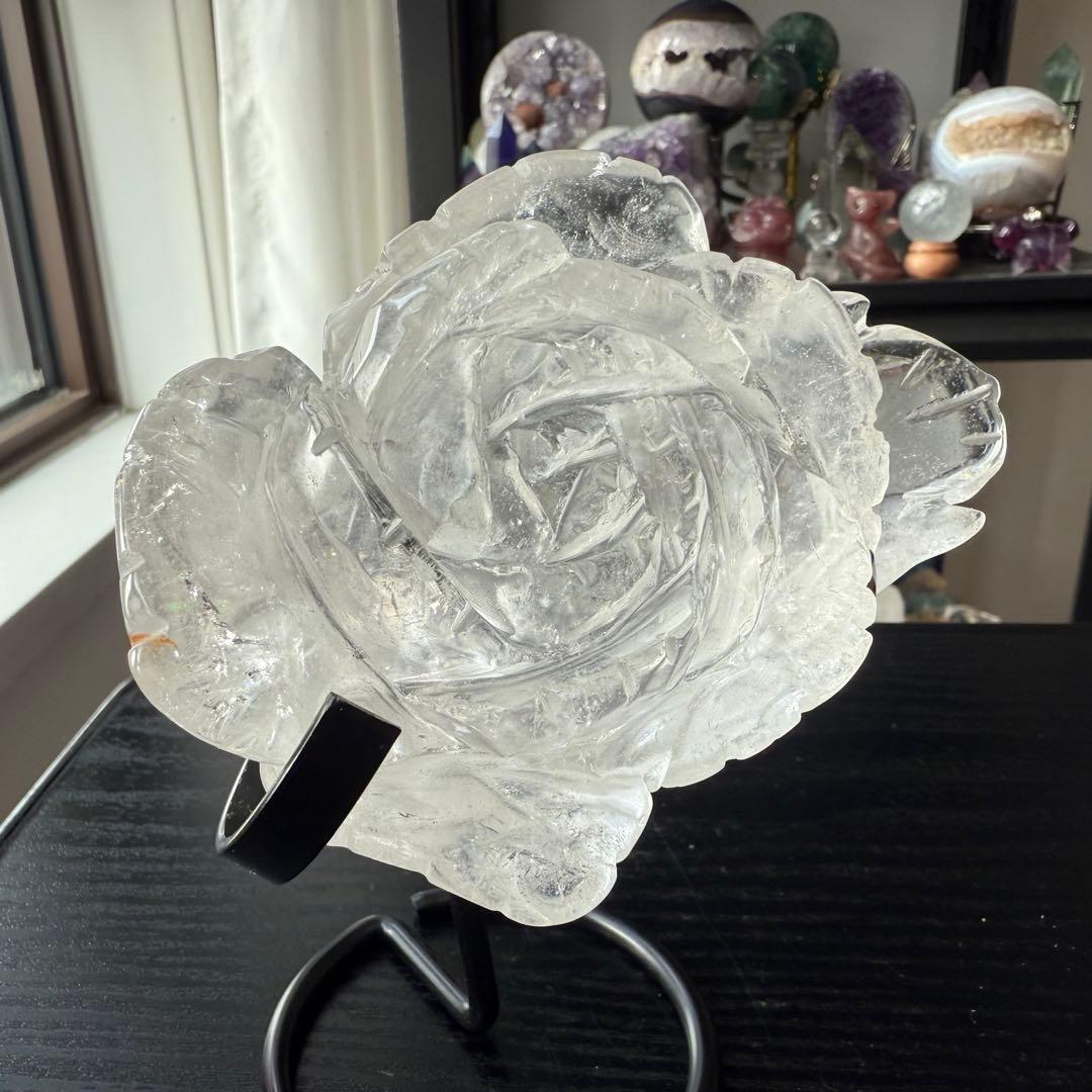 天然石水晶のお花　置物　彫物NO.121013