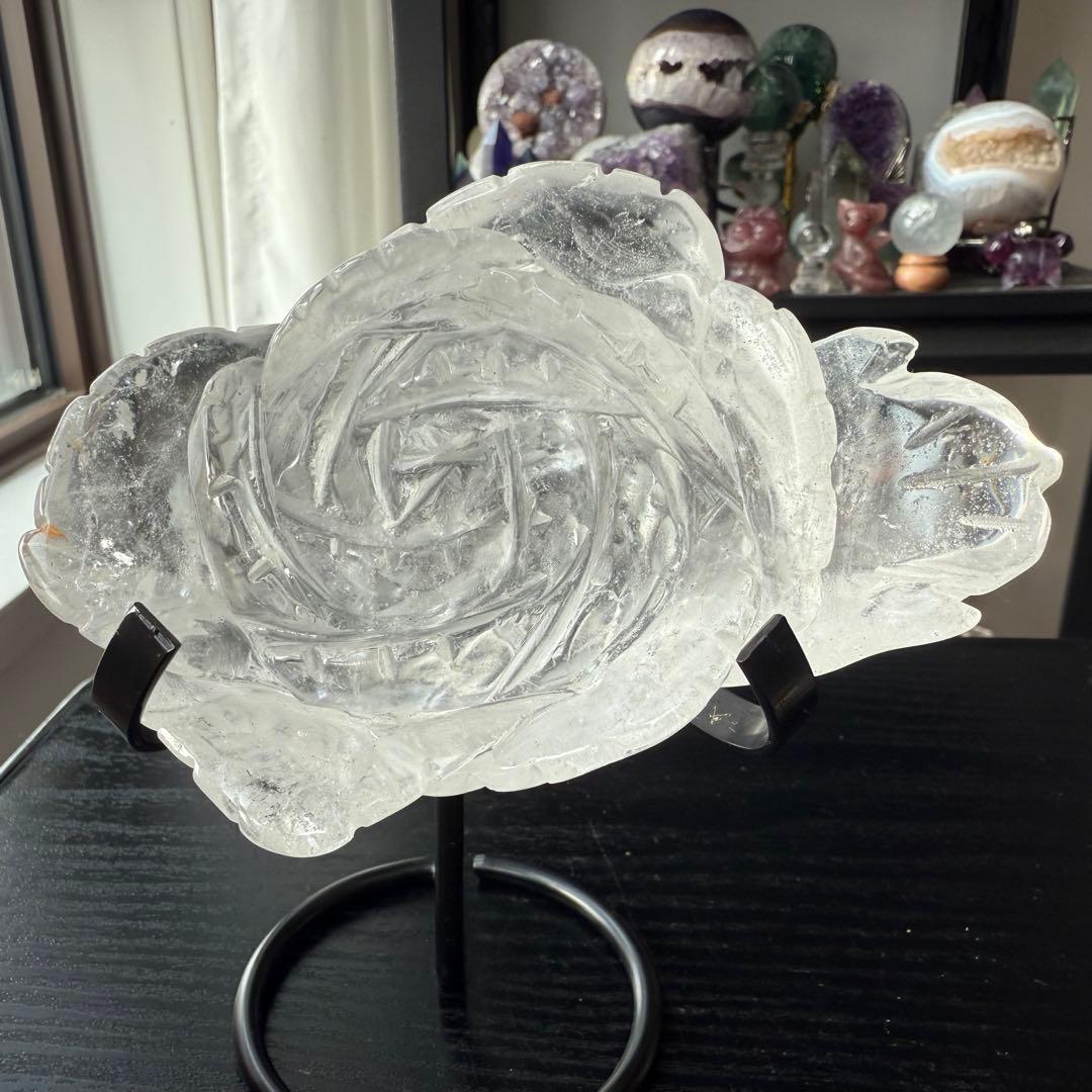 天然石水晶のお花　置物　彫物NO.121013