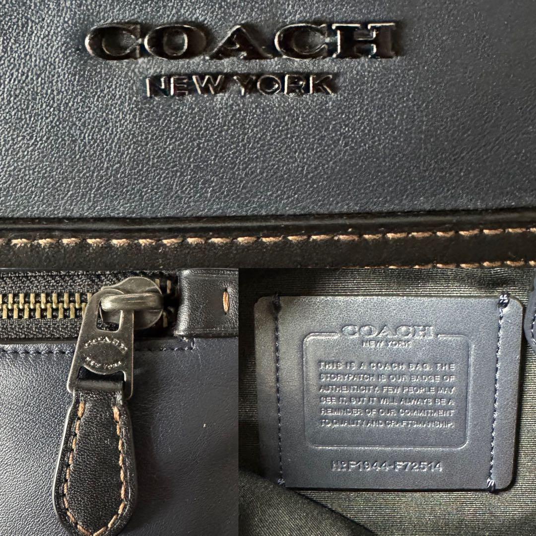 【美品】コーチ バイカラー ショルダーバッグ グラハム レザー 黒色 ネイビー