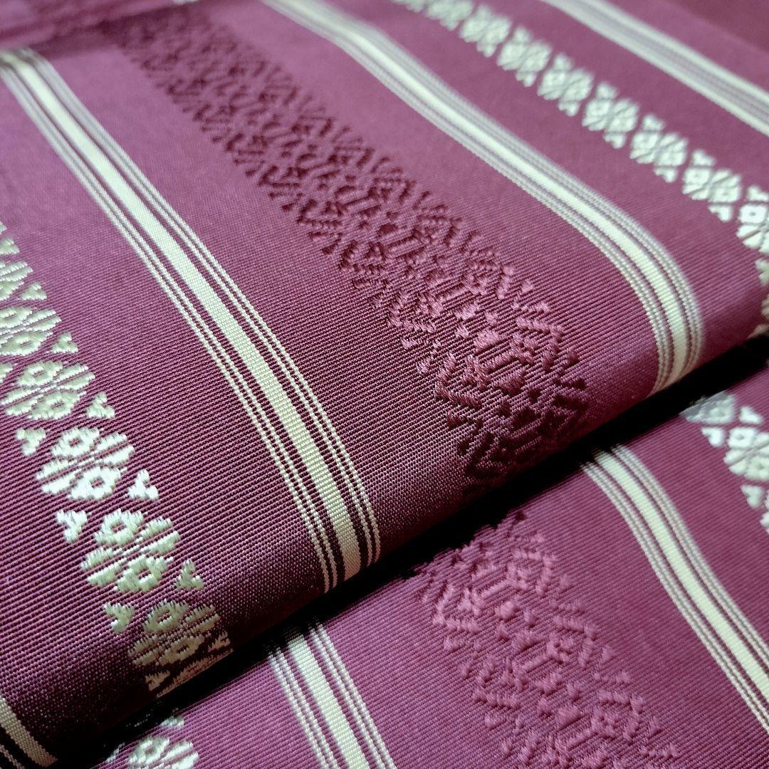 【本場筑前博多織】献上柄 半巾帯 紫　無地　リバーシブル アンティーク　半幅帯