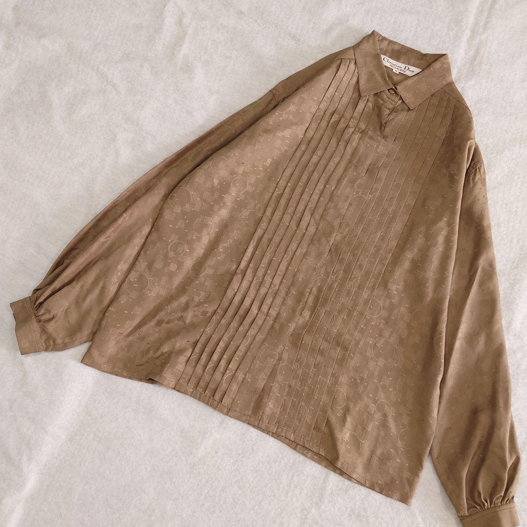 美品 クリスチャンディオール ピンタック　総柄 シルク 長袖 ブラウス М