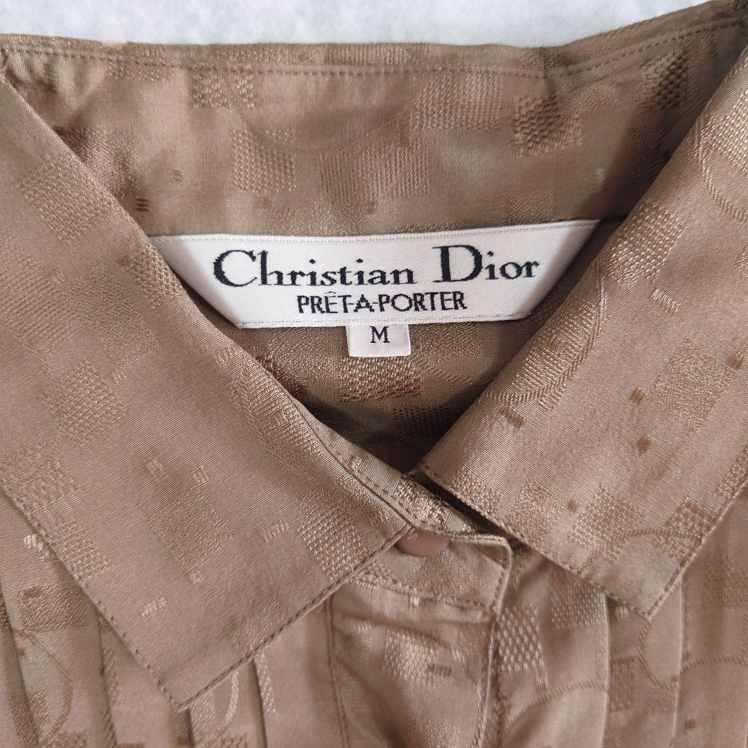 美品 クリスチャンディオール ピンタック　総柄 シルク 長袖 ブラウス М