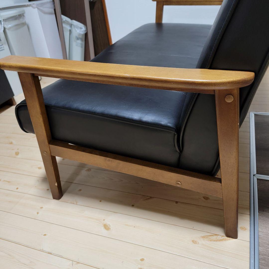 ソファー 幅128cm 二人掛け 2人用 レザー調 ひじ掛け 木製 合成皮革