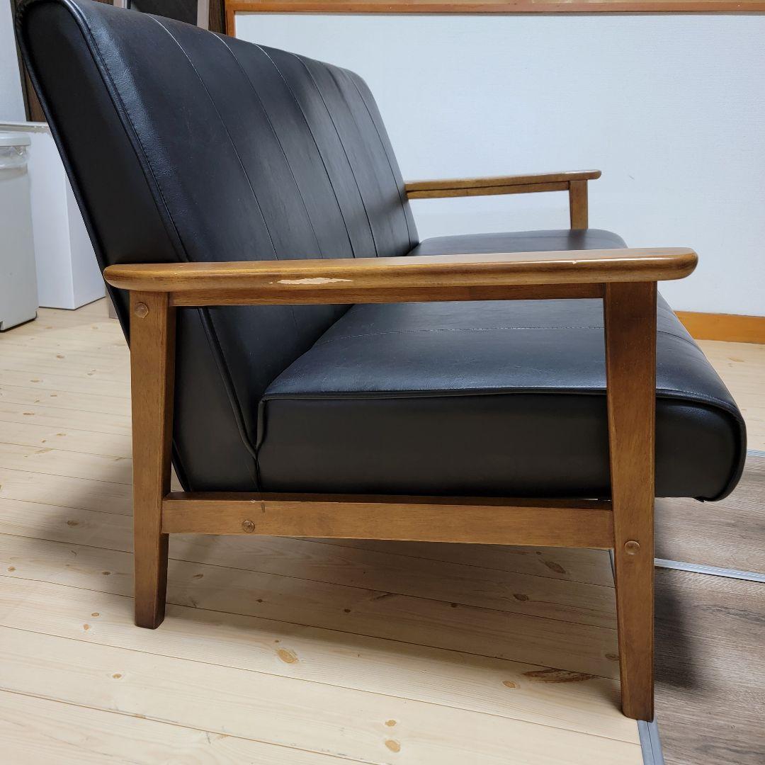 ソファー 幅128cm 二人掛け 2人用 レザー調 ひじ掛け 木製 合成皮革