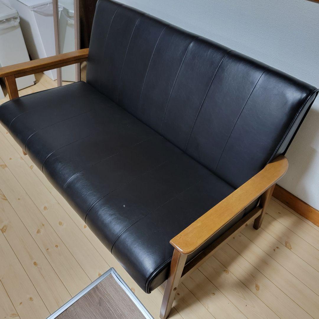 ソファー 幅128cm 二人掛け 2人用 レザー調 ひじ掛け 木製 合成皮革