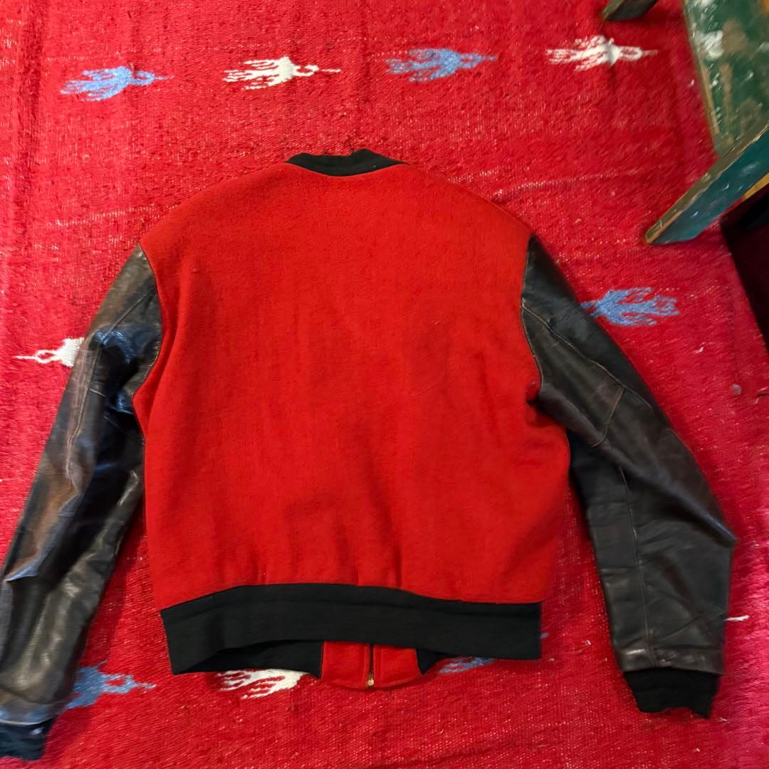 1950年代 ヴィンテージバーシティジャケット　赤黒 レザー袖 CROWN