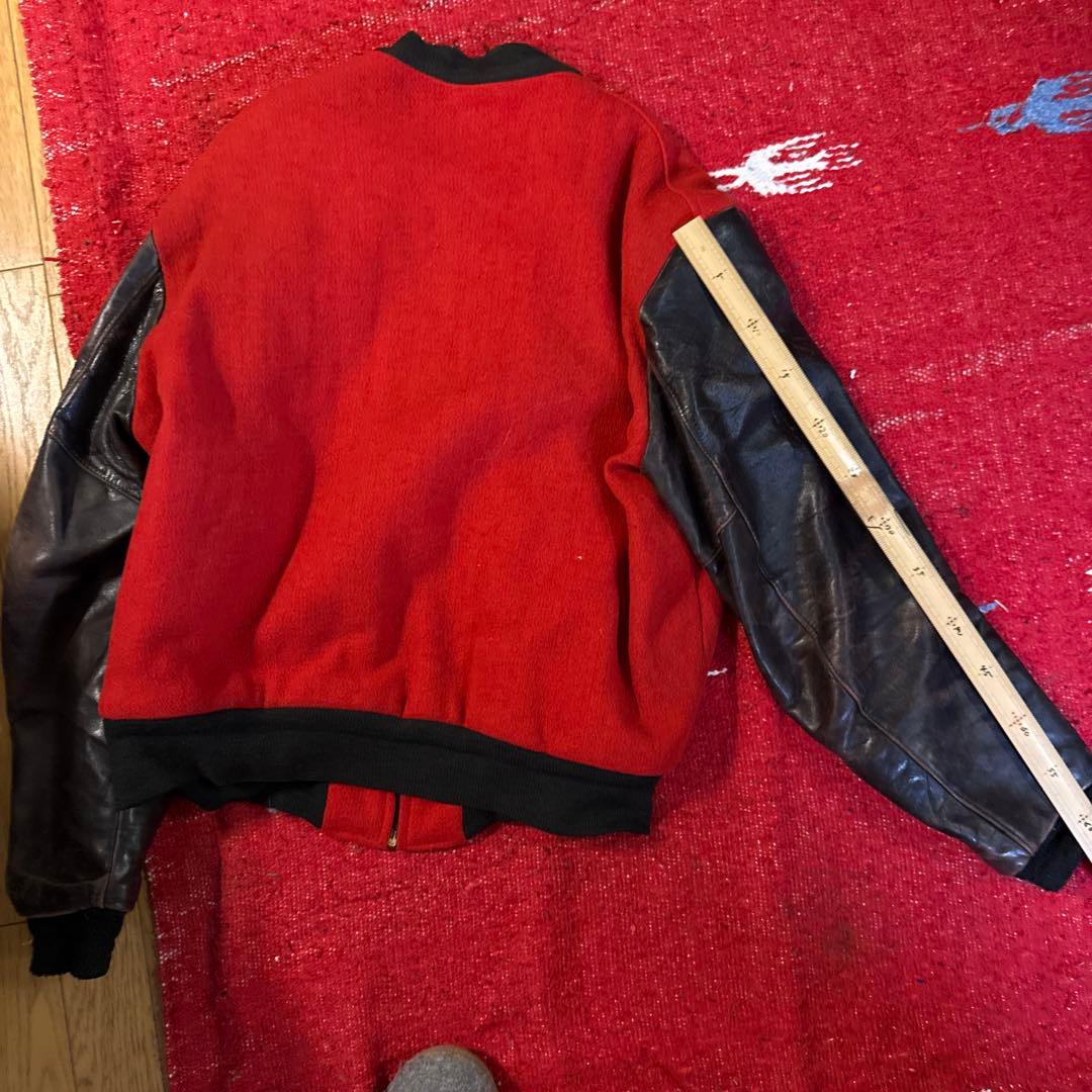 1950年代 ヴィンテージバーシティジャケット　赤黒 レザー袖 CROWN