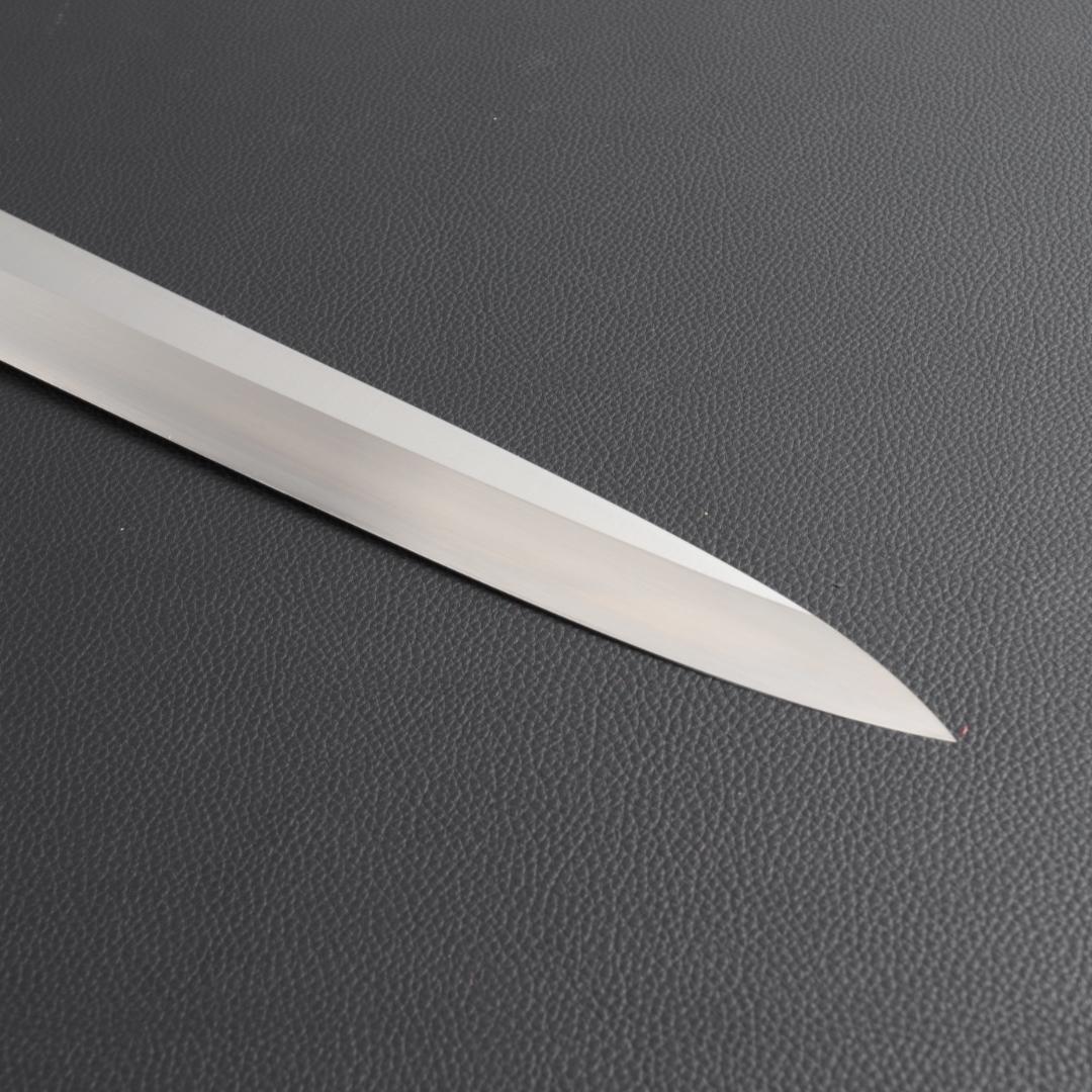 9776 柳刃包丁 尺寸 刃渡り300mm 刺身包丁 人工象牙黒三本巻八角柄