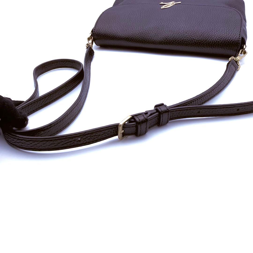 【美品】agnes b. アニエスベー　フラップ　レザー　ショルダーバッグ　金具