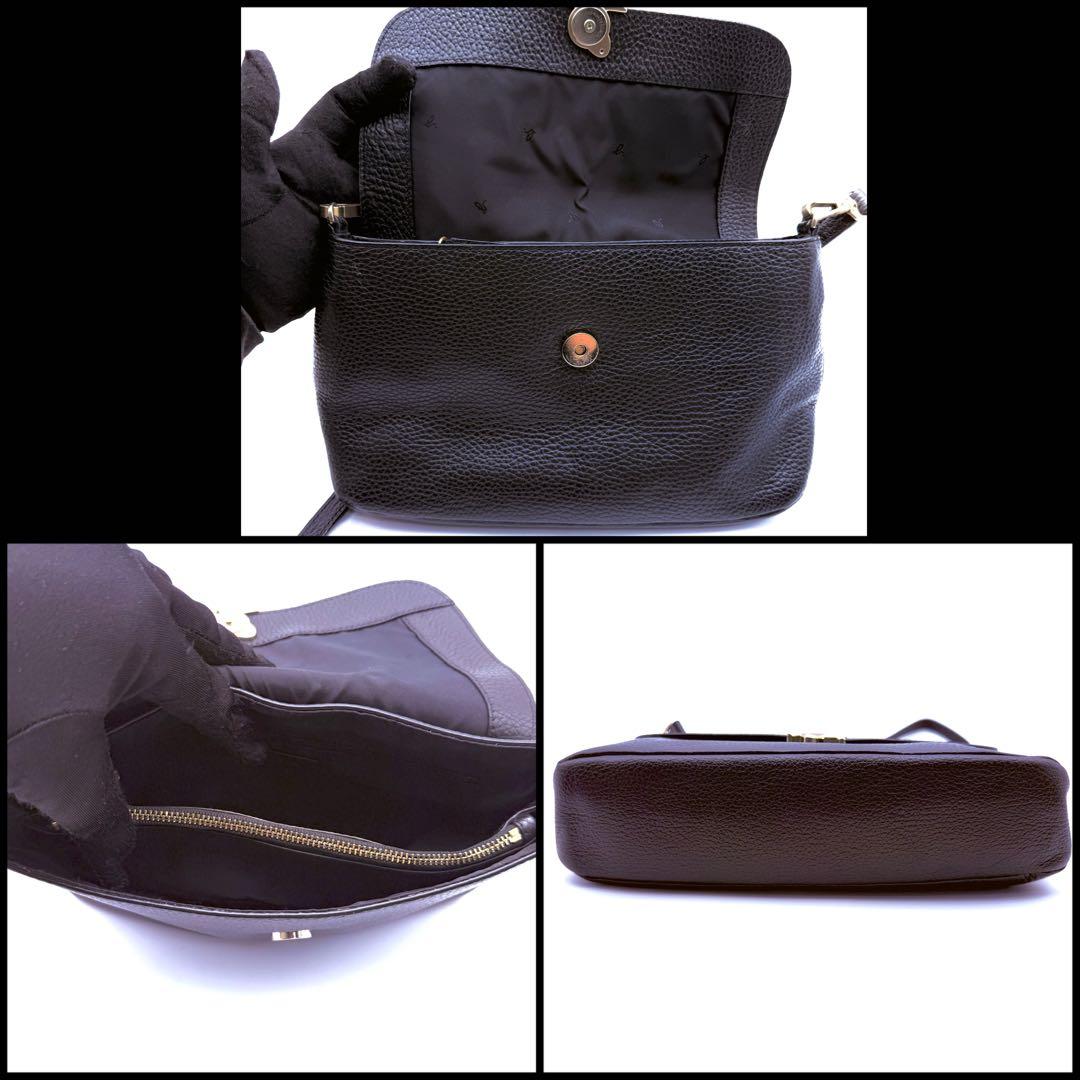 【美品】agnes b. アニエスベー　フラップ　レザー　ショルダーバッグ　金具