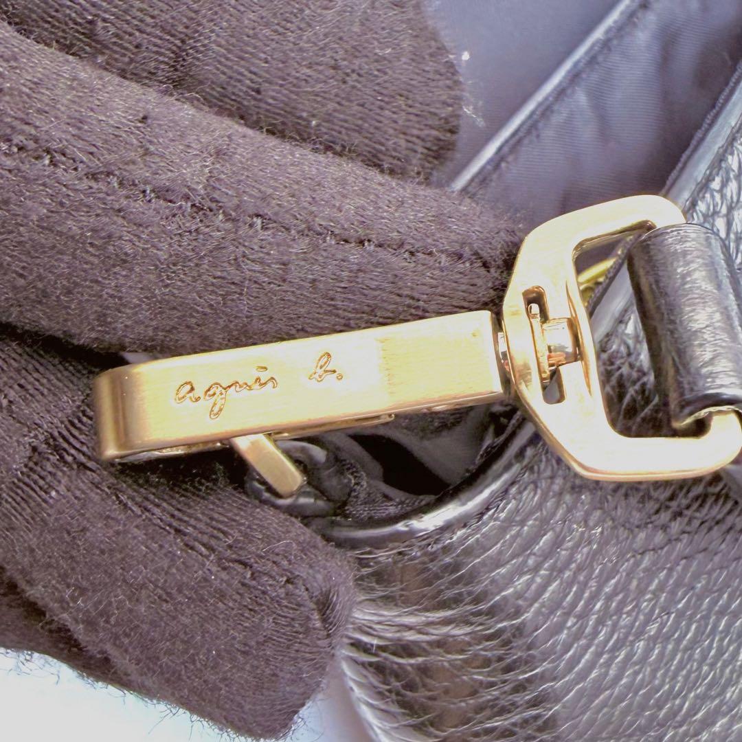 【美品】agnes b. アニエスベー　フラップ　レザー　ショルダーバッグ　金具