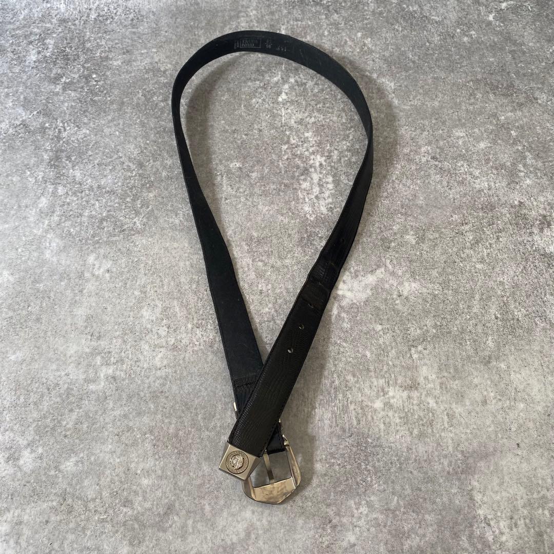 ヴェルサーチ　ベルト　リザード型押し　レザー　ブラック　シルバー金具