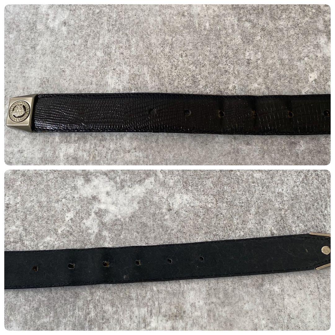 ヴェルサーチ　ベルト　リザード型押し　レザー　ブラック　シルバー金具