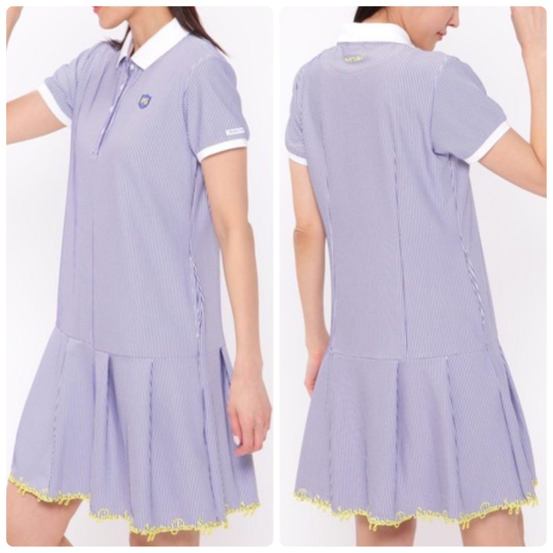 新品　近年　パーリーゲイツ　ストレッチ　サッカー　ストライプ ポロワンピース