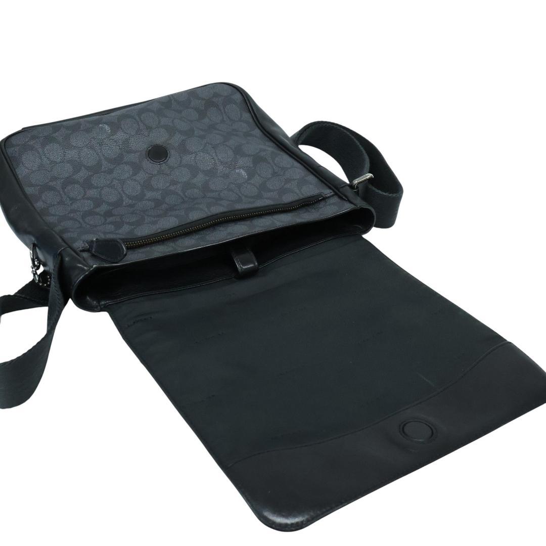 良品 COACH コーチ メッセンジャーバッグ PVC シグネチャー ブラック