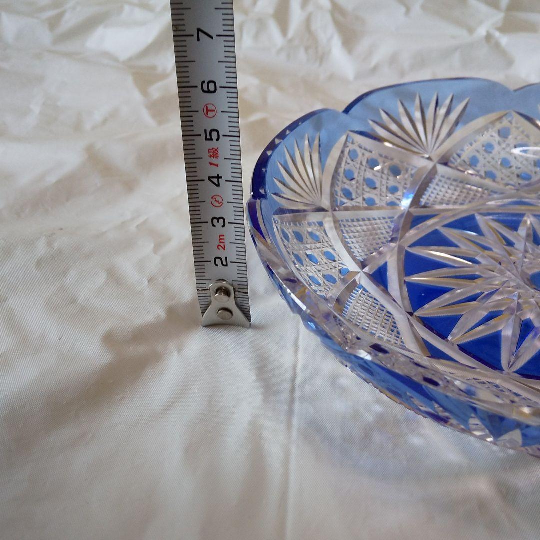 カメイガラス 藍被薩摩切子皿 菱宝