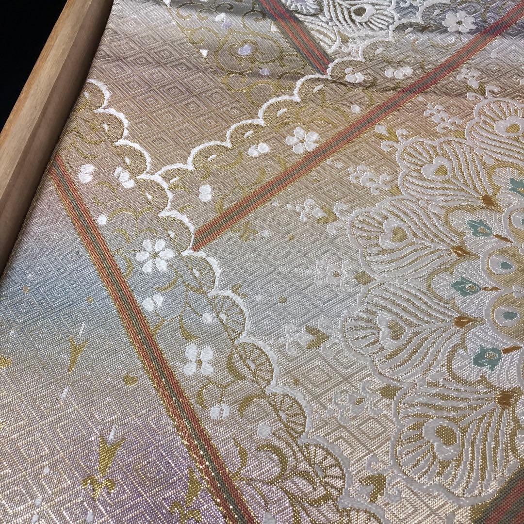 SO-754 袋帯 六通 正絹 華 菱 孔雀羽 幾何学模様 金銀糸 フォーマル