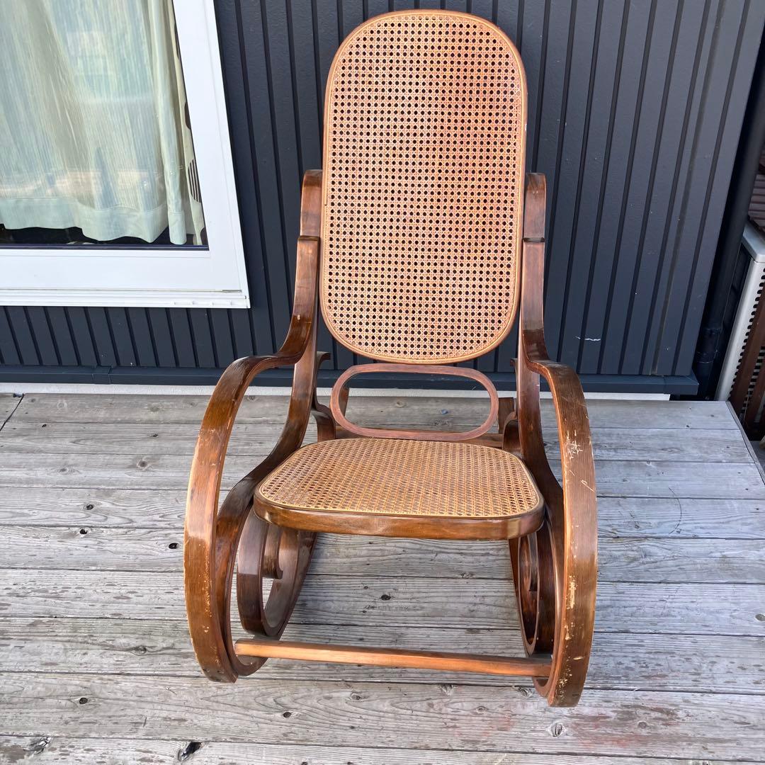 昭和レトロ 木製 ベントウッド ラタンロッキングチェア アームチェア 古家具