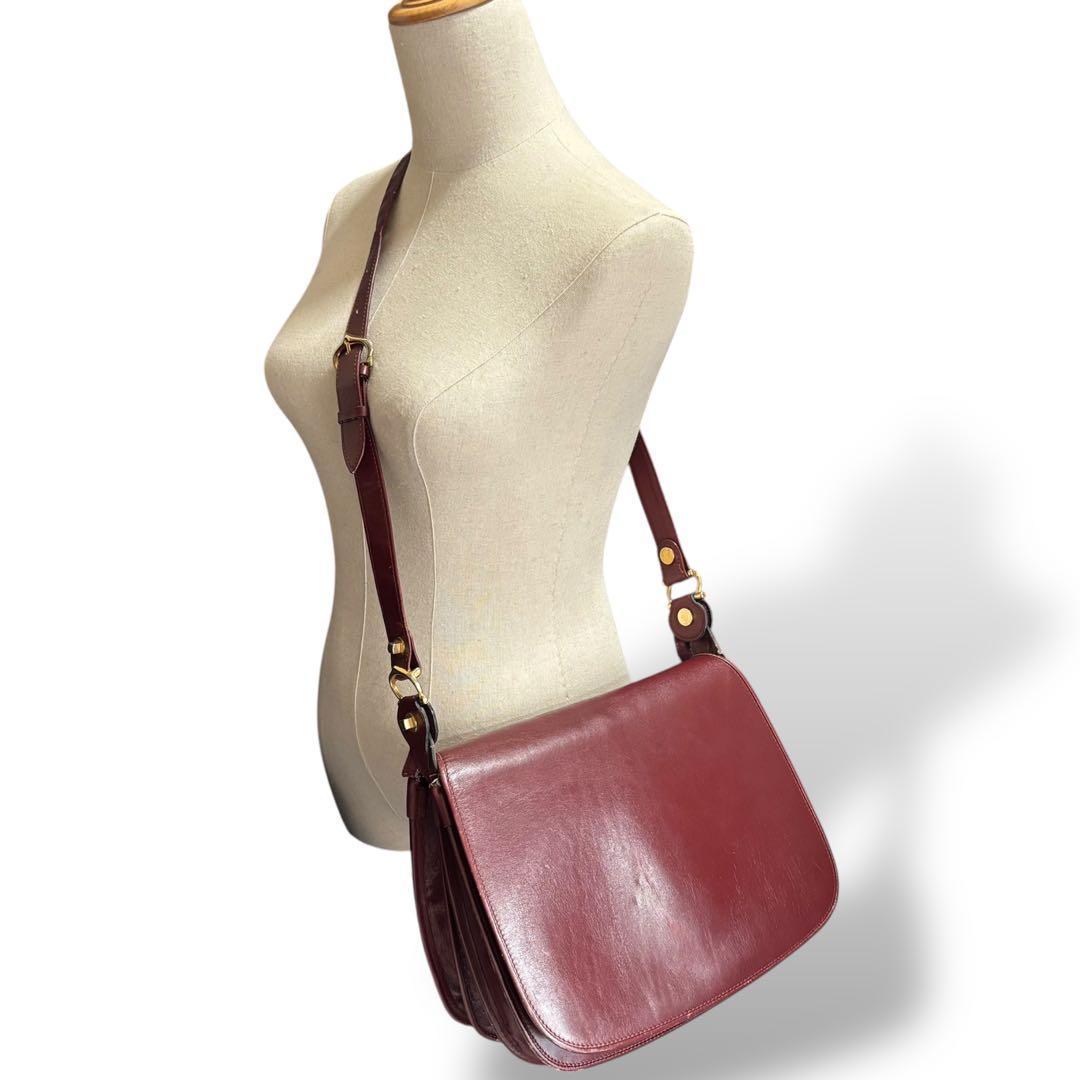 【ヴィンテージ】カルティエ　マストライン　ショルダーバッグ　ボルドー　レザー