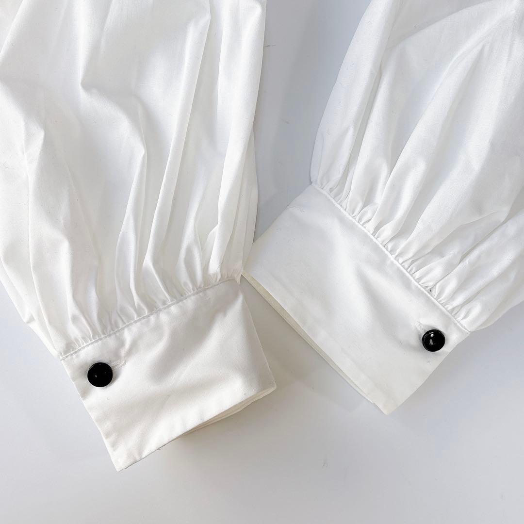 美品⁑CADUNE カデュネ　ボウ付きシャツチュニック　ホワイトブラック　洗える