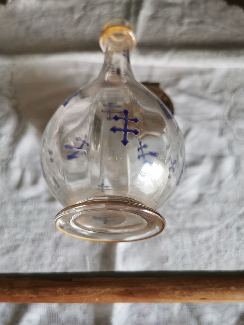 アンティーク ロレーヌ十字☨ エナメル碧 手描き金彩クリスタルデキャンタ