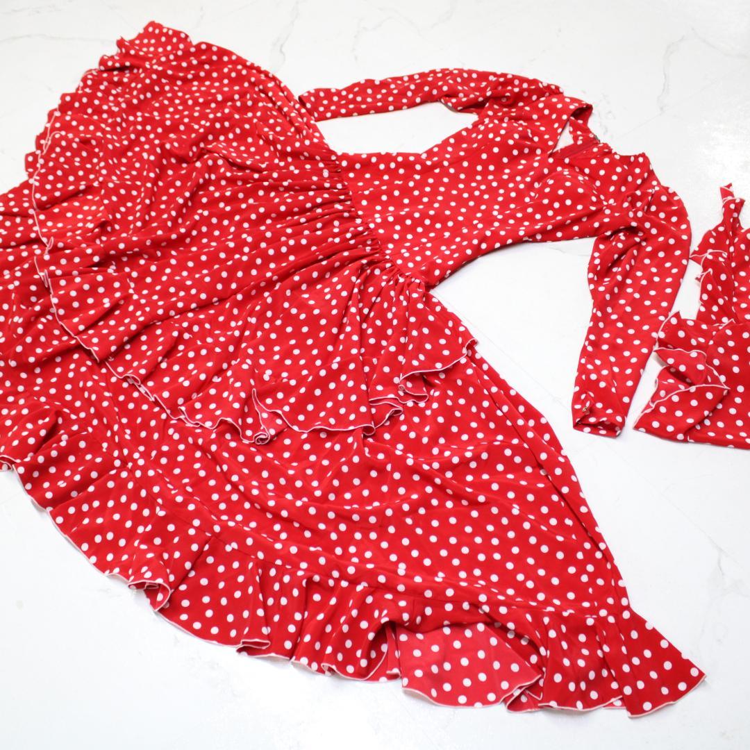 【美品 フラメンコ衣装】レッド×ドット柄 ワンピース ドレス ボランテ フリル