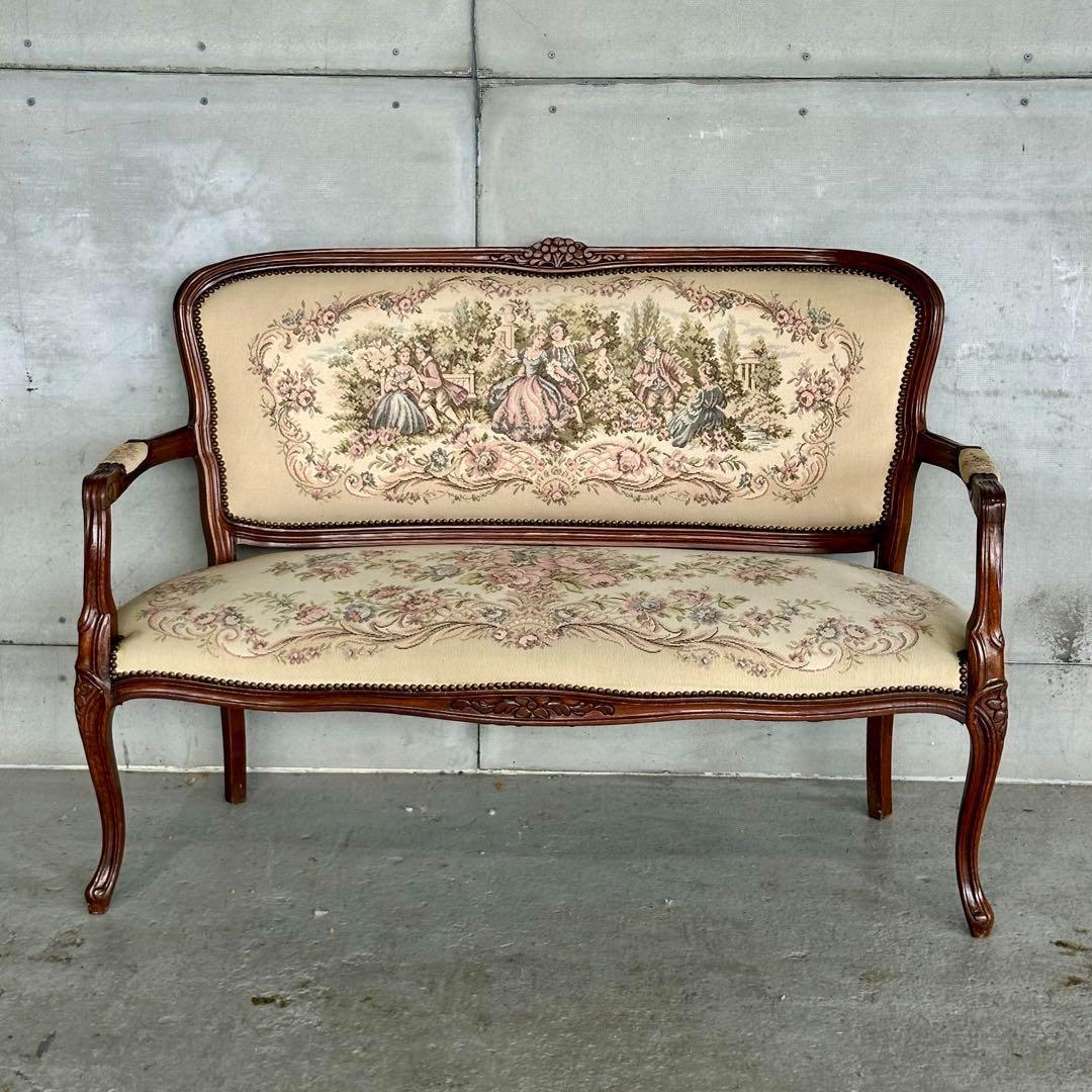 ✦王室気分✦ ロココ調アンティーク イタリア製　ゴブラン織　猫脚 ベンチソファー
