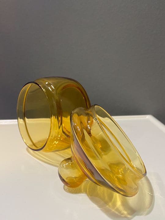 70s 80s アンティーク ビンテージ 容器 ガラス 小物入れ 美品 琥珀