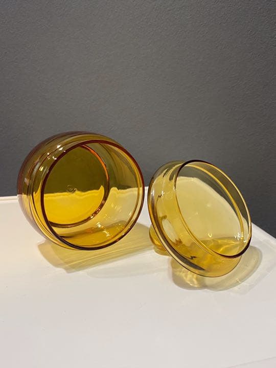 70s 80s アンティーク ビンテージ 容器 ガラス 小物入れ 美品 琥珀