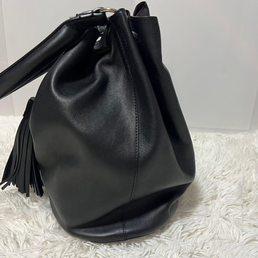 【定価15万円】アニヤハインドマーチ 巾着バッグ ブラック レザー