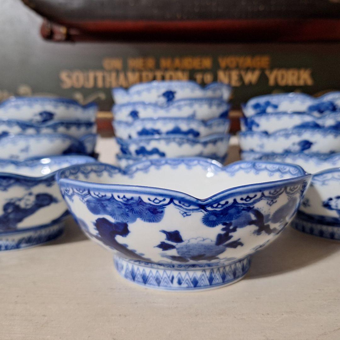 唐子 鍋島 中鉢16枚セット 小皿 有田焼 染付 印判 藍 鍋島焼 店舗 和食器