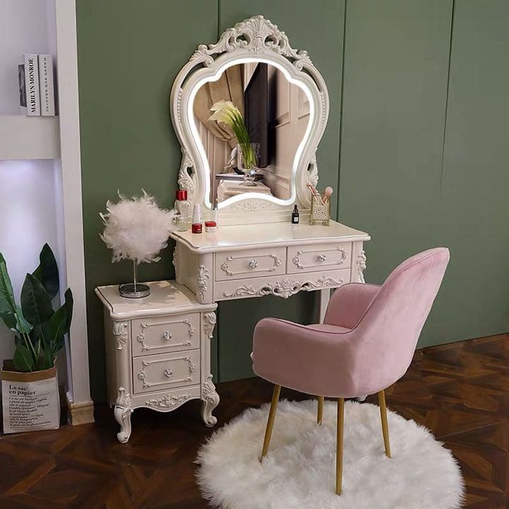 ロココ調北欧風ドレッサースツールLEDミラーライト セットゴージャスアンティーク