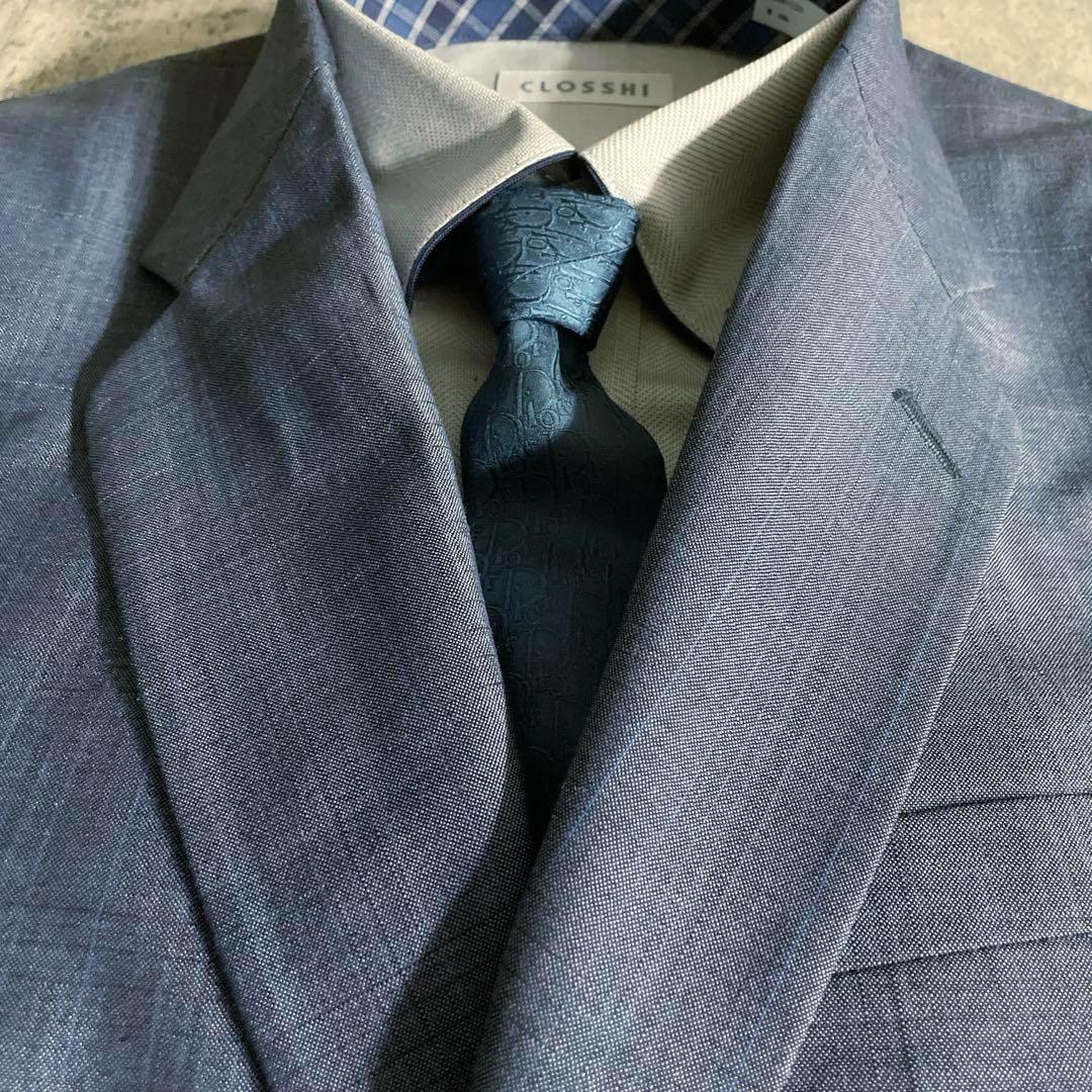 Christian Diorネクタイ レアカラー パープルブルーチェック柄スーツ