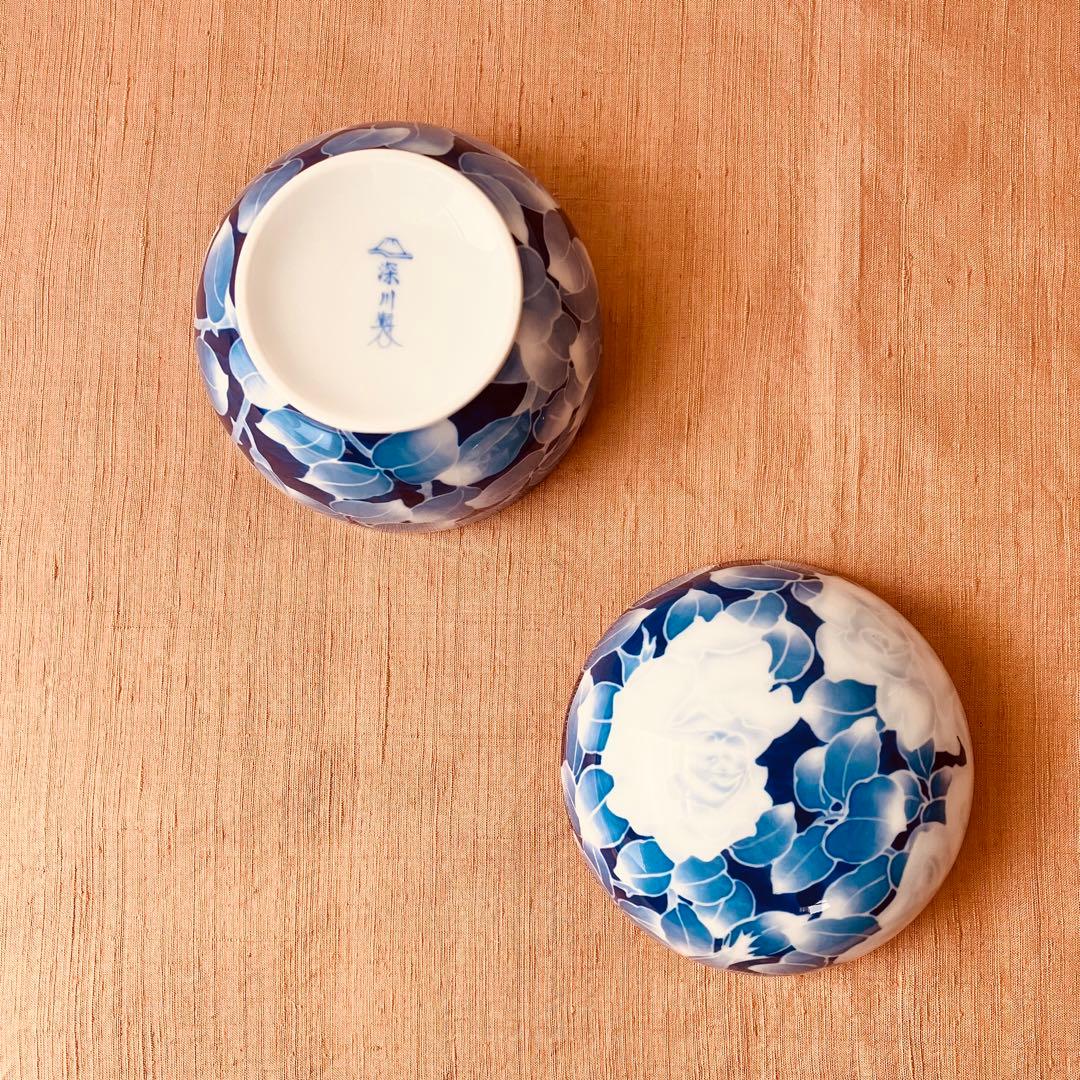 (共箱あり) 深川製磁　球体蓋物　古代バラ　古代薔薇　ボンボニエール