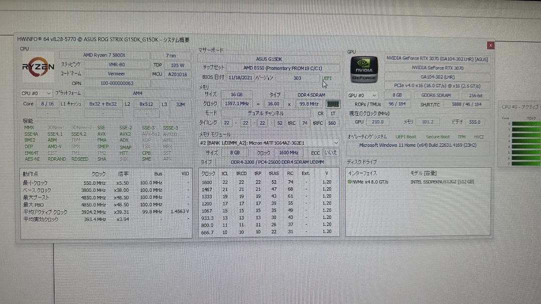 グラフィックボード・グラボ・ビデオカード ASUS ROG Strix RTX 3070 Ryzen7 5800X