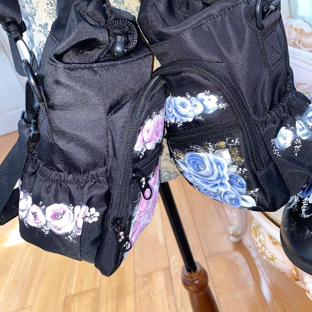 スマホ水筒ショルダー　サンダル　薔薇　手描き　トールペイント