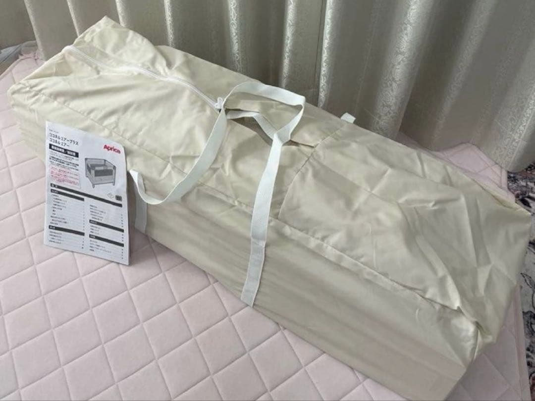 ベージュ メッシュ ベビーベッド 折りたたみ式