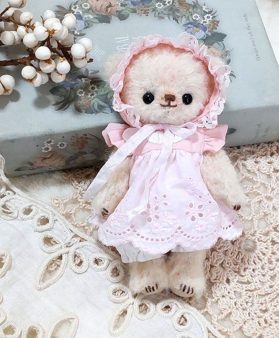 【ピンク】ハンドメイド テディベア ラティニティアルパカ ローズ色 三つ子