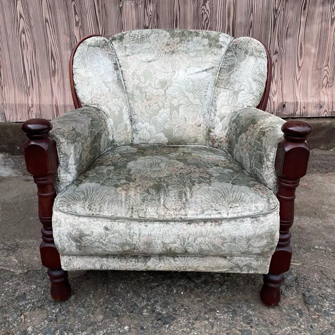 ③ カリモク 1人掛けソファ シングルソファ 花柄　金華山　アンティーク