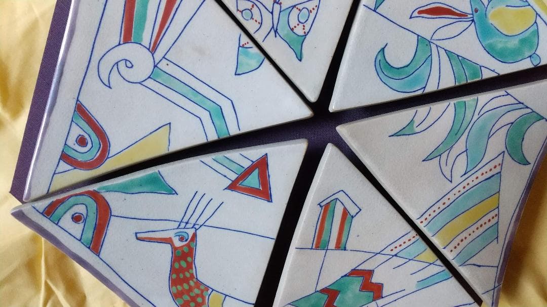 ◆１点もの◆三角皿６枚セット　六角形額仕立て