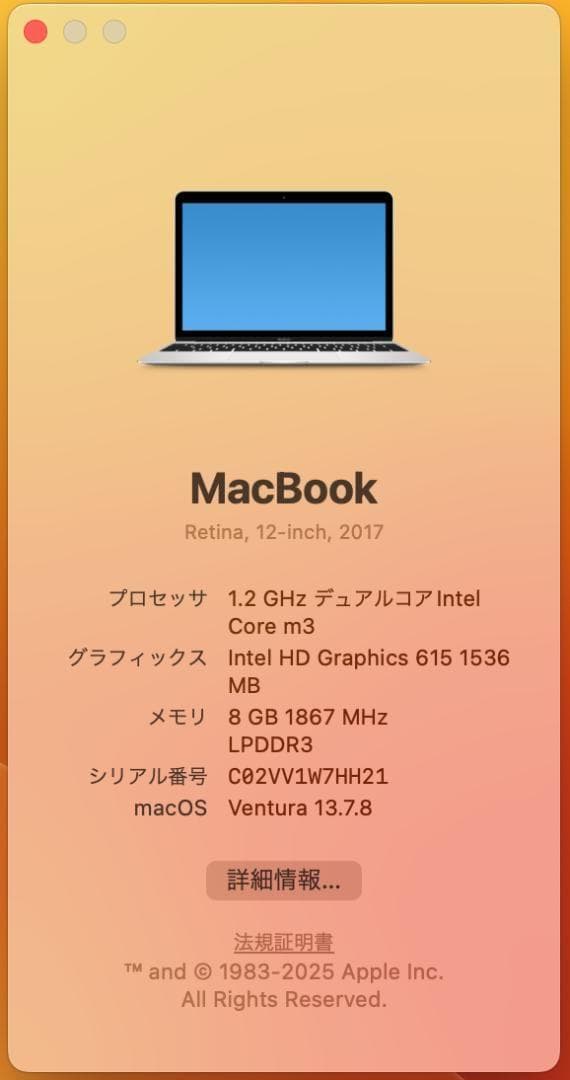 美品 MacBook 12インチ 2017 /m3/8GB/256GB No1