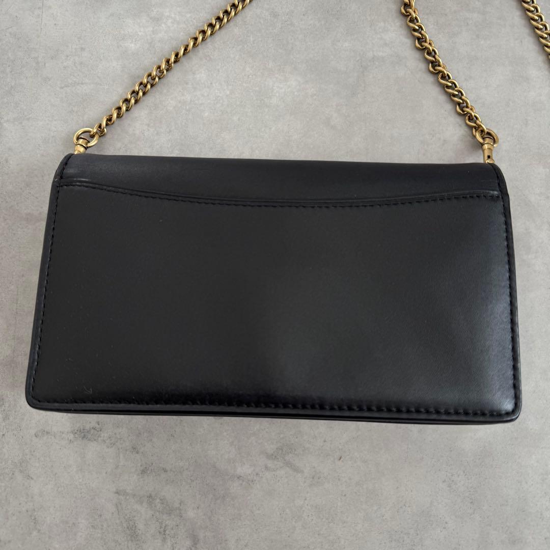 希少 COACH メタル ティーローズ チェーンウォレット 花 黒 ゴールド