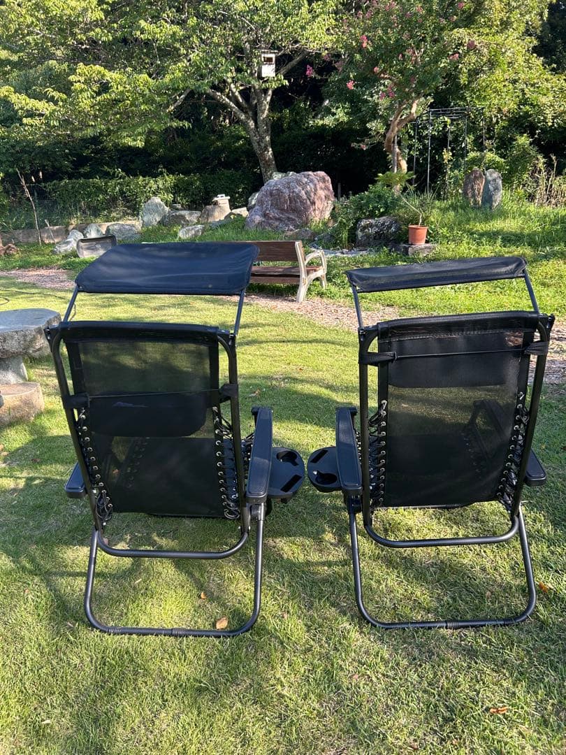 【値下げ】キャノピー付き・折りたたみリクライニングチェア（2脚セット）