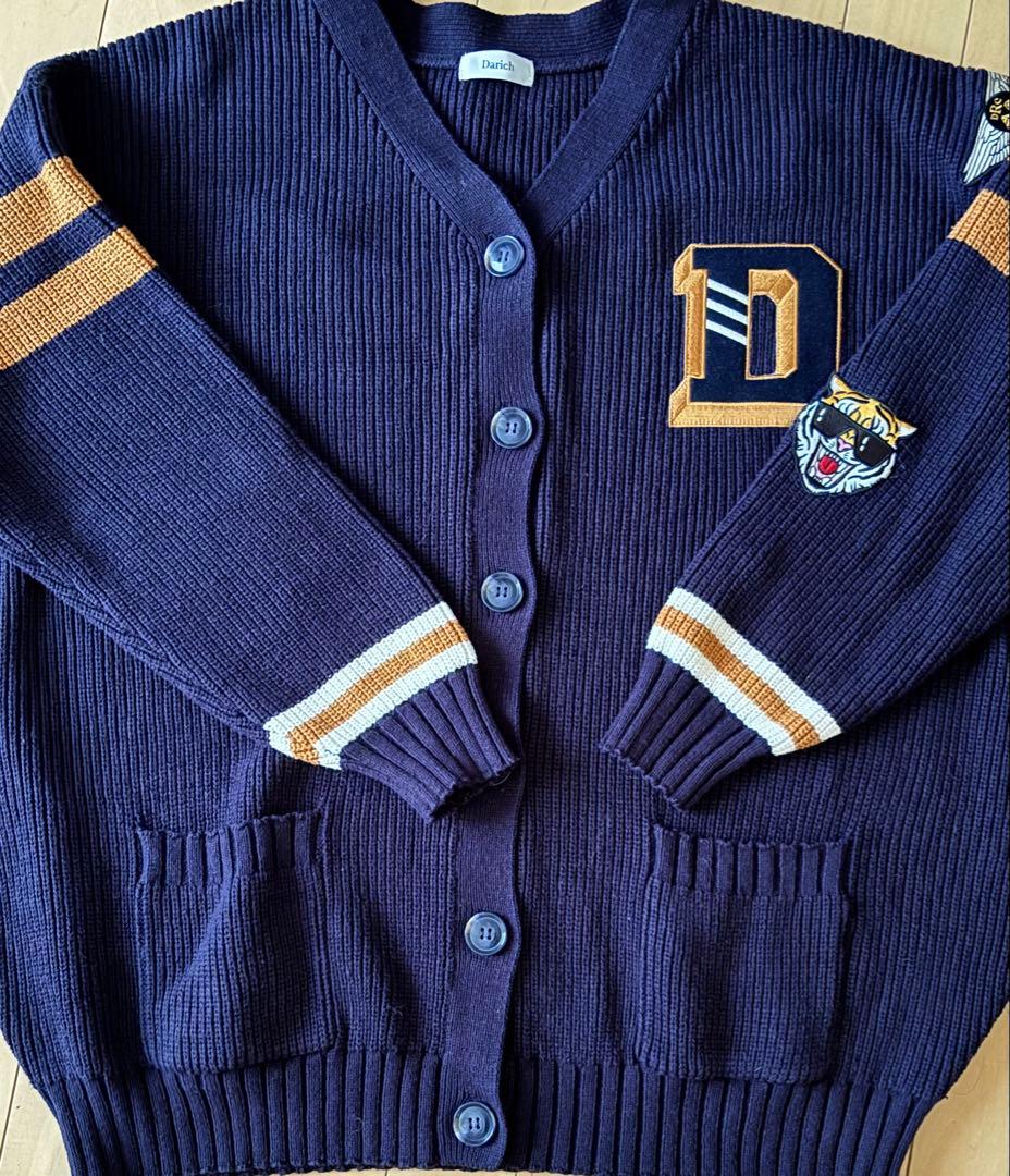 ダーリッチ ネイビー カレッジワッペンVネックニットカーディガン