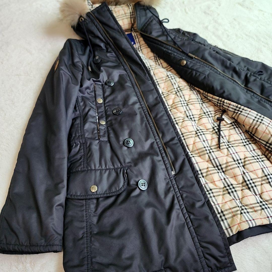 バーバリー ノバチェック裏地 モッズコート 中綿コート ラクーンファー 38