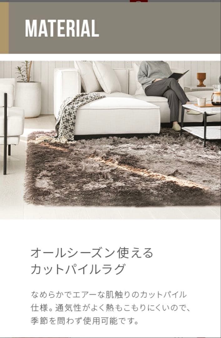 送料無料ARMONIAアルモニアシャギーラグ200×200ホワイトリビングモダン