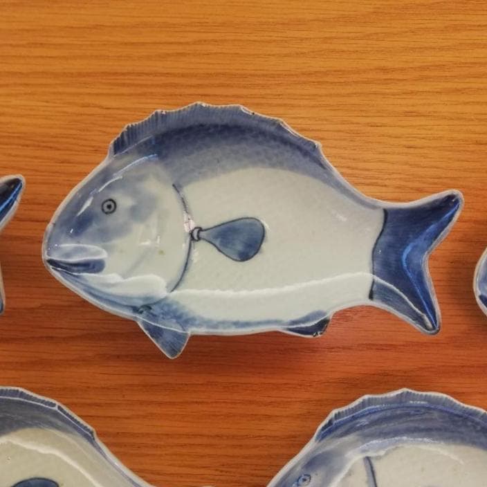 古伊万里 染付 魚型皿 5客