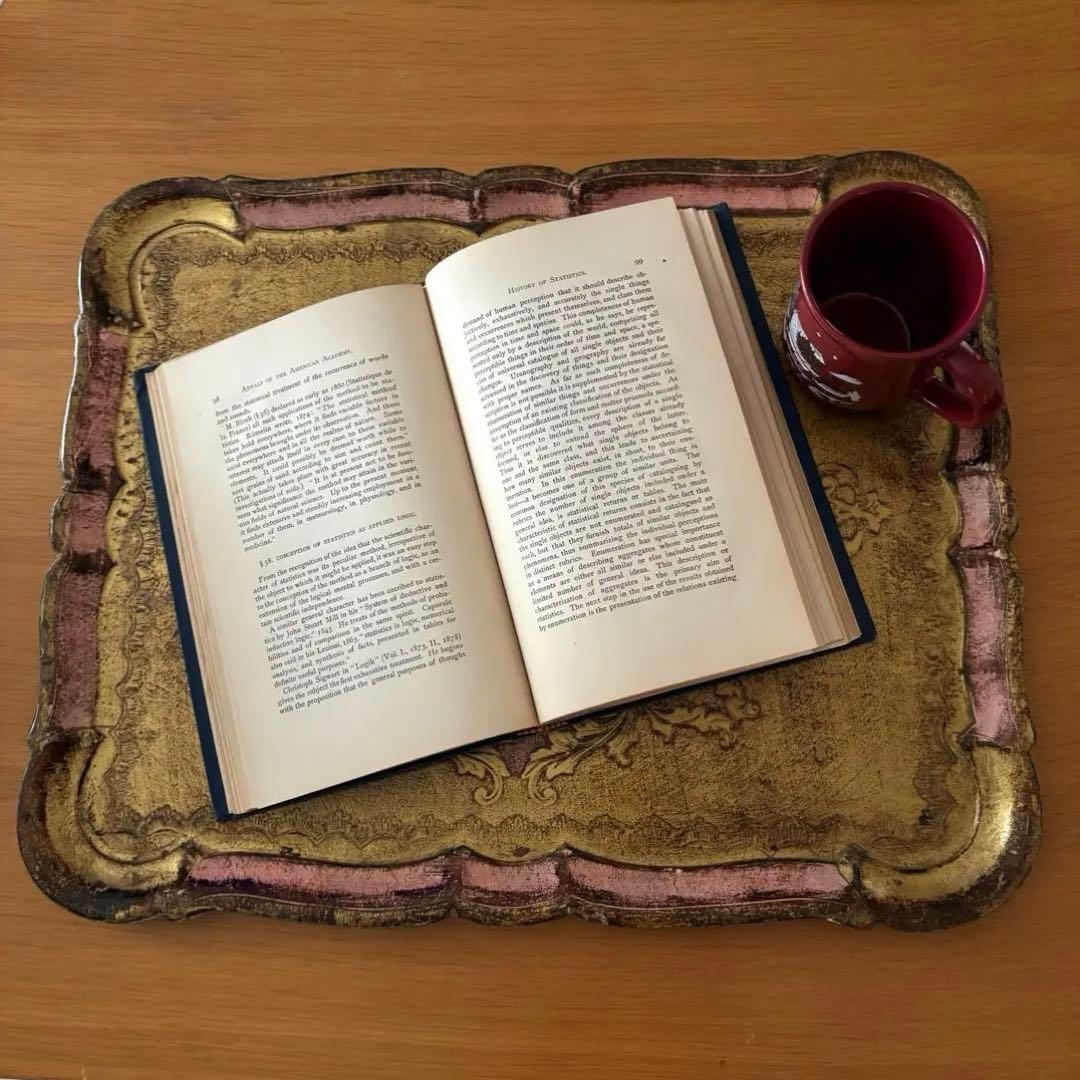 【特大サイズ】イタリア製 ヴィンテージ 木製 トレイ インテリア デスク ピンク