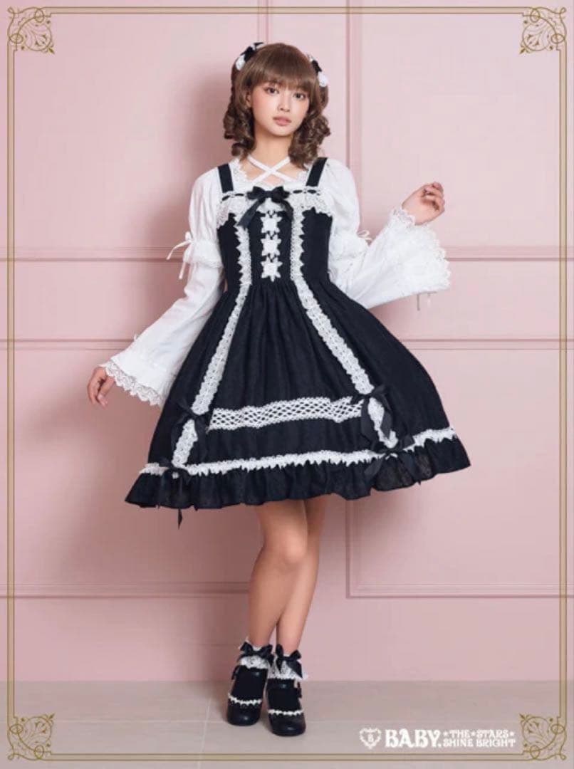 はわせ Floralジャンパースカート＆ミニリボンクリップセット 黒 BABY